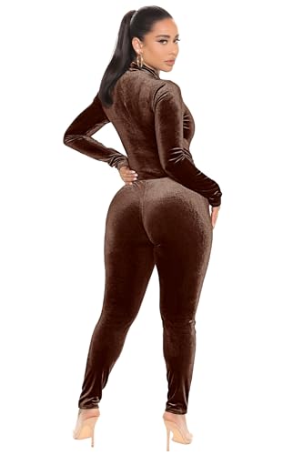 CLOCOR 2 Piece Outfits for Women Bodycon Track Suits Long Sleeve High Neck Velour Lounge Jogger Set4