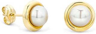 Orovi Gold Pearl Stud Earrings for Women - Solid 9k / 375 Yellow Gold - Hypoallergenic Studs with 5mm Freshwater Pearl