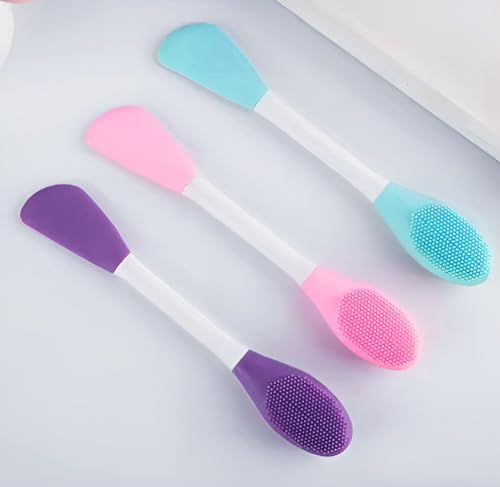 Image of Pack Of 2 Silicone Applicator 2 in 1 Soft Bristle Face Scrubber Beauty Tool Double-headed Silicone Mask Brush Face Cleansing and Applying Mud Mask Beauty Salon Special Brush Smear Tool For Facial