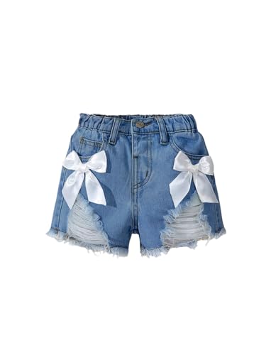 Verdusa Toddler Girl's Jeans Shorts Cute Coquette Bowknot Ripped Distressed Denim Shorts