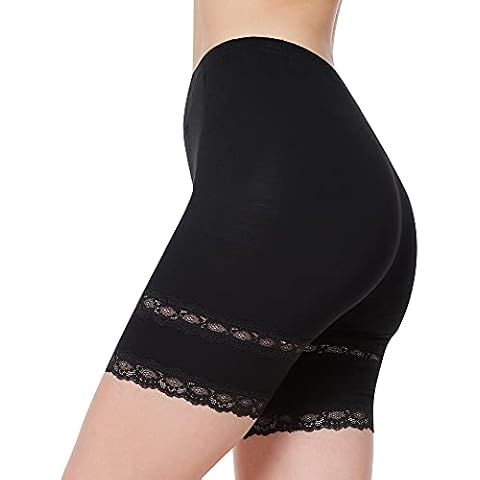 MANCYFIT Slip Shorts for Women Lace Trim Short Leggings Stretch Mid Thigh Undershorts Black Medium Cover