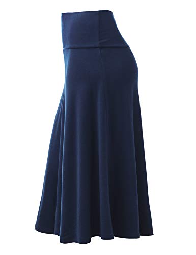 Lock And Love Ll Wb1105 Womens Lightweight Fold Over Flared Midi Skirt M Navy #TOP1