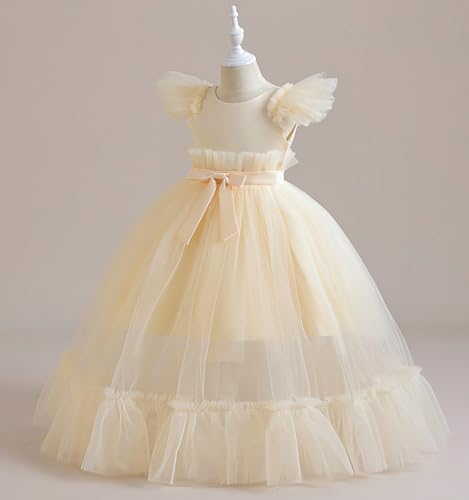 Satin Flower Girl Dress Girls A-Line Ruffle Sleeve Dresses Girl Formal Tulle Dress for Wedding Party Birthday3