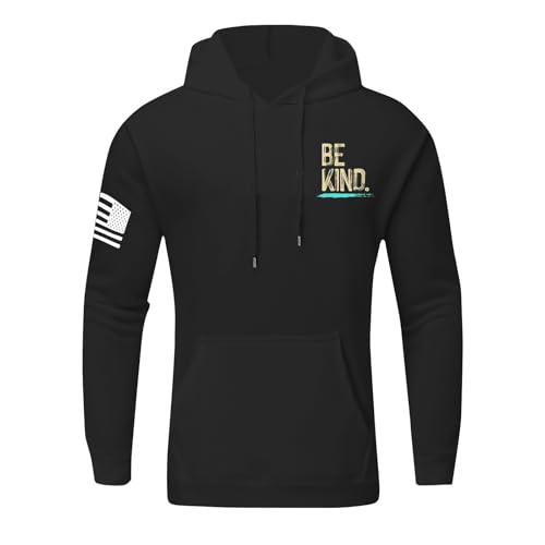 DOPOCQ Mens Hoodies Pullover Be Kind Print Casual Long Sleeve Sweatshirts Oversized Hooded Collar Drawstring Pullover3