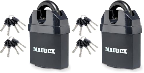 Image of Maudex MDL60 High Security Padlock for Outdoor Use - [10 Keys] - [Anti Drill, Anti Pick Cylinder] - Ideal Lock for Storage Unit, Shed, Gate, Container with 0.67 inch Shackle Clearance (Pack of 2)