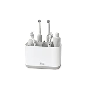 Joseph Joseph Easy-Store – Large Toothbrush Holder Caddy, Bathroom Storage – White/Grey