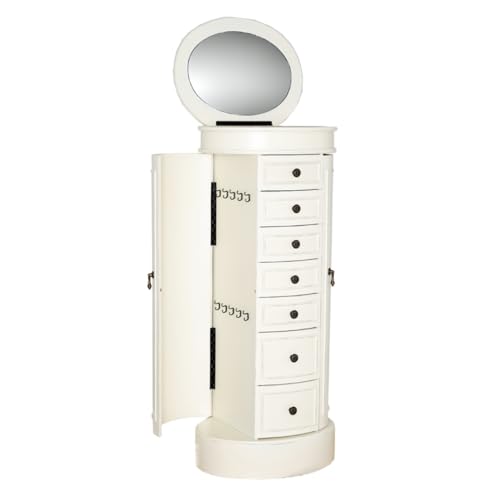 Hives & Honey Bailey Oval Jewelry Armoire with Mirror & 7 Drawers, Ivory