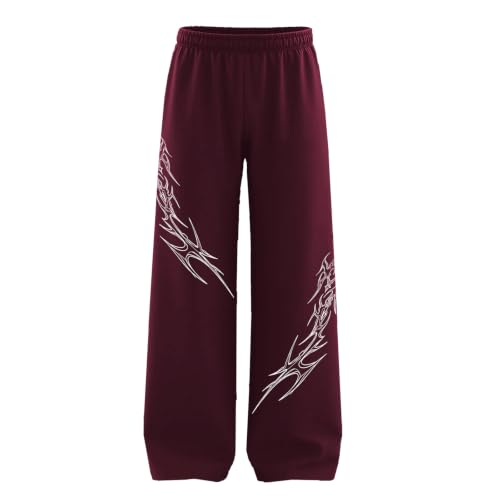 Image of Aesthetic Gothic Wide Leg Pants for Men | Tribal Print Baggy Streetwear | Oversized Track Pants with Elastic Waist | Black and White Relaxed Fit Bottoms