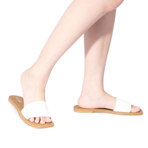 Image of FITORY Women's Slide Sandals Fashion Square Open Toe with Cushioned Footbed Slippers for Beach Size
