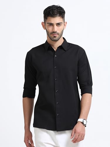 Image of Men's Solid Casual Shirt, Cotton Blend, Regular Fit, Spread Collar, Full Sleeve, Button Closure Perfect for Casual & Office Wear