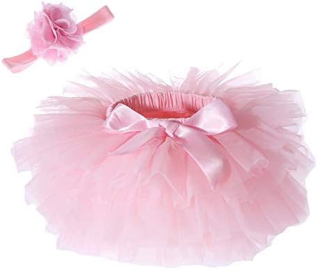 Baby Girls Tutu Skirt Headband Set Toddler Ruffle Tulle Diaper Covers 6-24 Month Pink