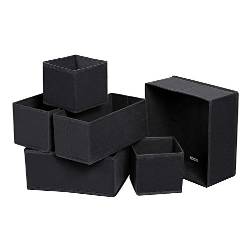 SONGMICS Organizadores de Cajones, Divisores de Vestido, Juego de 6, Cajas de Almacenaje de Tela Plegables para Calcetines, Ropa Interior, Sostenes, Corbatas, Bufandas, Negro RDZ06H