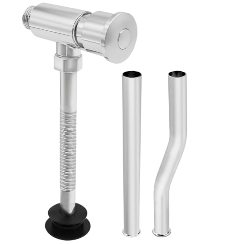 Goddessmoon Toilet Urinal Flush Valve G1/2 Wall-mounted Hand Press Flushing Urinal Valve with Three Different Flush Pipes Durable Copper and Water Leak Proof Design WC Bathroom Replacement Parts