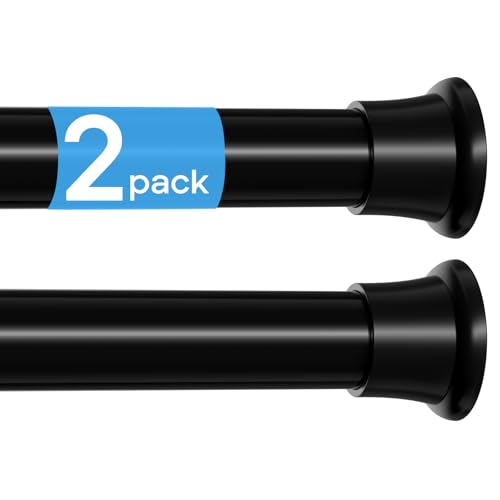 MEXAU 2 Pack Spring Tension Curtain Rods 31-76 Inch Black Shower Curtain Rod No Drilling Adjustable Spring Loaded Curtain Rods 7/8 Diameter Shower Rods for Window Bathroom Closet Doorway Door