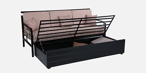 Image of 3 Seater Metal Sofa Cum Bed with Hydraulic Storage | Comfortable Sofa Set for, Living Room, Bedroom, Guest Room| Queen Size Convertible Sofa with Cushion |Queen Size (Multicolor & Black)