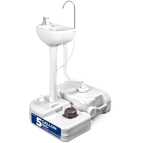 SereneLife Portable Camping Sink – Hand Washing Station with Foot Pump, 17L Fresh Water Tank, 24L Waste Tank, Soap Dispenser, Rolling Wheels & Quick Assembly for RV, Outdoor Events & Job Sites