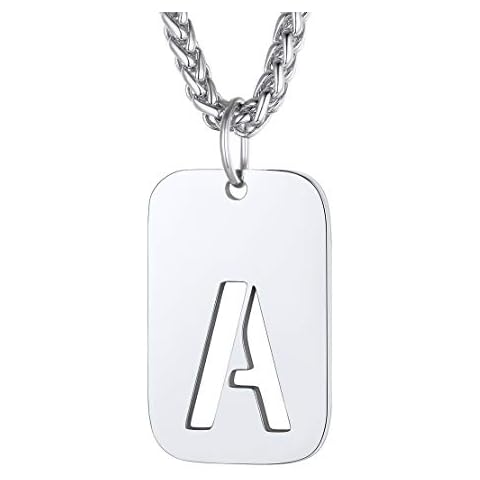 FindChic Dog Tag Chain Personalised Engraved Mens Chain Necklace Dog Tags A Initial Necklace Men,Gold Plated Dog Tags Jewellery for Men Women Boys Stainless Steel Mens Chain with Initials Cover