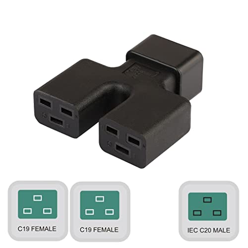 LightWeight IEC320 C20 Male to 2xC19 Female Y Split Adapter C20 to Dual C19 Power Adapter Converter Replacement