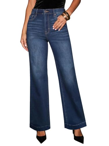 KUNMI Women's Wide Leg Jeans High Waisted Straight Leg Stretchy D...