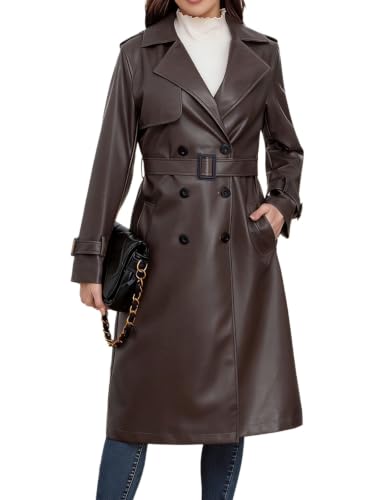 Faux Leather Trench Coat Medium Brown