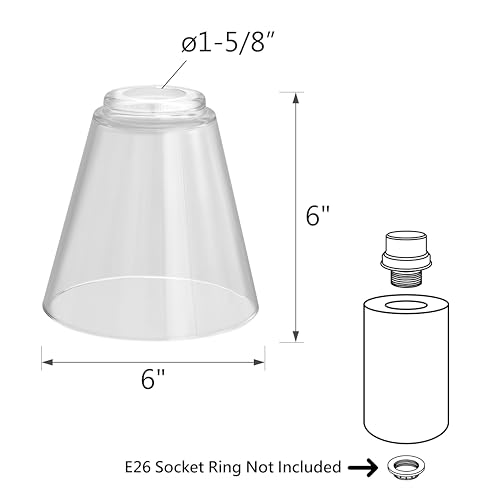 Image of Aspen Creative 23659-60-3,Clear Tapered Cone Glass Shade For Lighting Fixture /Vanity Light /Wall Light /Pendent,Size:6 inchD x 6 inchH, Center Hole:1-5 /8 inch,Set of 3