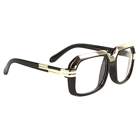 Dweebzilla Gazelle Deluxe Square Luxury Hip Hop Sunglasses (Black & Gold Metallic Frame, Clear Lenses) Cover