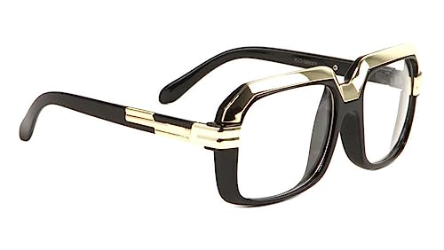 Dweebzilla Gazelle Deluxe Square Luxury Hip Hop Sunglasses (Black & Gold Metallic Frame, Clear Lenses)