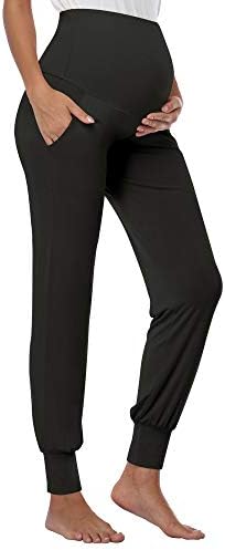 PACBREEZE Women's Maternity Pants Lounge Workout Joggers Over The Belly Pajama Sweatpants Stretchy Pregnancy Pants(Black, XX-Large)