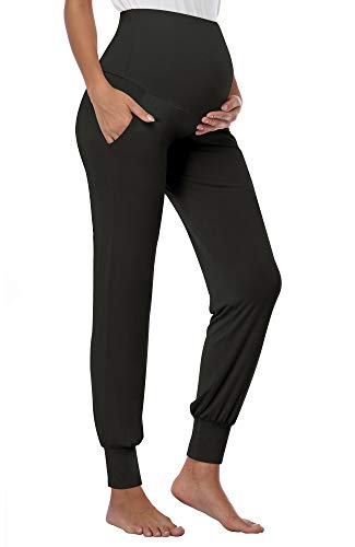 Pacbreeze Women's Maternity Pants Lounge Workout Joggers Over The Belly Pajama Sweatpants Stretchy Pregnancy Pants(Black, Medium) #TOP7