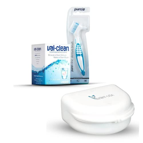 Yourdent-USA Paro Clinic Denture Brush Val Clean Denture Cleaner 12 Packet for 1 Year and Dental Retainer Case Denture Night Guard Perfect Combo