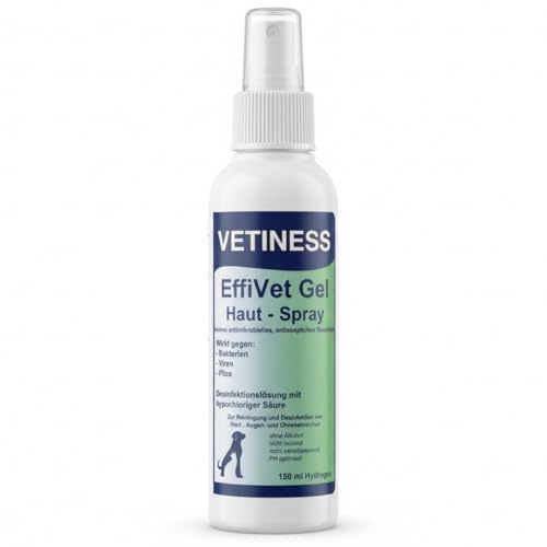 vetiness EffiVet Gel - Hautspray 150 ml für Hunde und Katzen - Reinigung und Desinfektion - Alternative zu Wundgel Katze und antiseptische Wundsalbe Hund