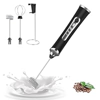 Rechargeable Milk Frother Handheld with Stand, Electric Whisk 3 Speeds Adjustable, Hand Held Coffee Frother with 2 Whisks, Drink Mixer for Latte, Espresso, Cappuccino, Egg, Black