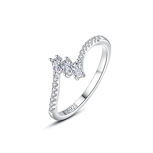 Banemi Anillo Unico Plata, Anillos de Niña de Forma Rectangular Zirconia Cúbica Regalos Aniversario Pareja 17