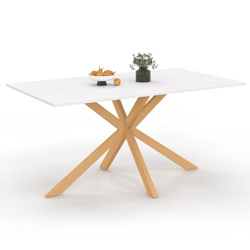 IDMarket - Table à Manger Rectangle Alix 8 Personnes Pied araignée Bois et Plateau Blanc Gisele 160 cm