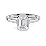 Moissanite Bezel Set Emerald-Cut 9x7mm Solitaire Ring | Sterling Silver 925 With Rhodium Plated | Wedding, Anniversary And Engagement Ring (N)