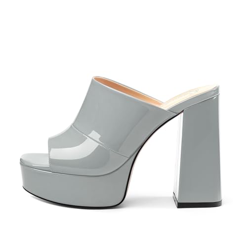 Image of Women Square Open Toe Platform Chunky Heel Slide Sandals | Slip On High Heel Dress Sandals, Elegant Formal Footwear For Wedding Club Evening Party Events