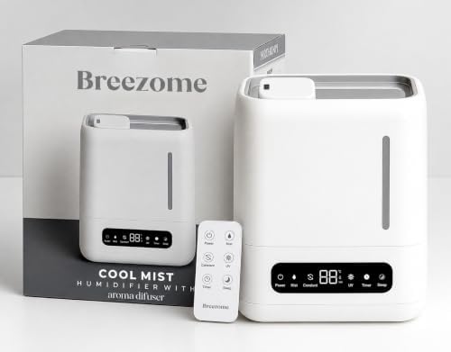 BREEZOME Smart Ultrasonic Humidifier and Aroma Difuser, 4L Cool Mist Top Filling Humidifiers for Home & Bedroom, 360° Nozzle Auto Shut-Off with Timer,LED Display, Remote Control (White, 4 liter)