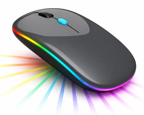 Mouse Sem Fio Bluetooth 2.4GHz RGB Recarregável Silencioso Cinza