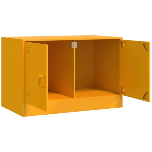 Meuble de télévision jaune moutarde en acier idéal pour dynamiser le décor de votre studio