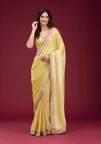 Image of Women's And Girl's Heavy Sequins Work Georgette Saree with Blouse (Wedding-Sequins-Party-Saree)