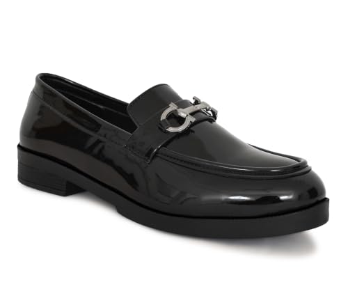 Image of VELTRIX Men's Premium Patent Leather Finish Formal Loafers | Horsebit Buckle Slip-On Shoes | Comfortable Office, Party, Wedding & Business Dress Shoes Aldo Plain Patent