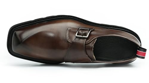 Santimon Men's Genuine Leather Monk Strap Loafers Slip-On Shoes - Single Buckle Square-Toe Mocassins with Lug Rubber Sole for Formal Business Dress Prom Wedding3