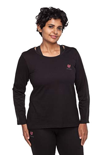 Image of Uhane Women's Yoga and Gym Cotton Work-Out Deep Round Loose Fit Full-Sleeve T-Shirt (Black) Long Sleeves Top for Sports and Fitness