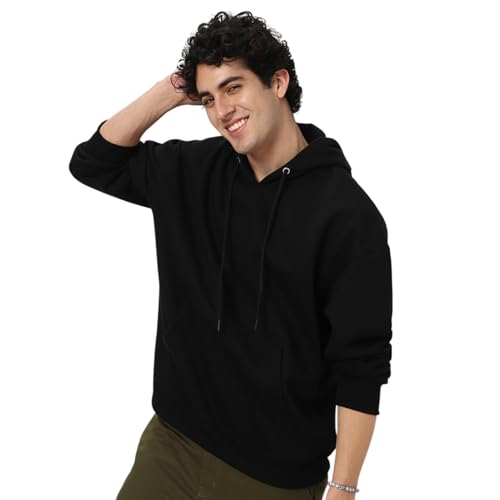 Image of Urbano Fashion Men's Cotton Solid Oversized Hooded Neck Sweatshirt