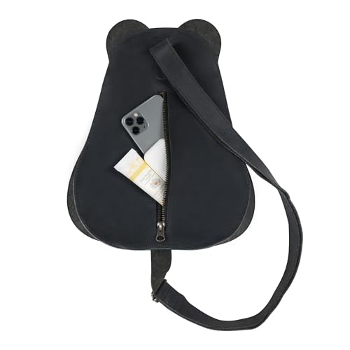 Hide & Play, Panda-Shaped Shoulder Bag, Crossbody Bag, Messenger Bag, Travel Bag for Men and Women, Full Grain Leather, Handmade, Charcoal Black3