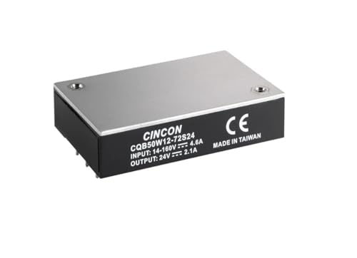 CQB50W12-72S05,Isolated DC/DC Converters - Through Hole DC-DC Converter, Quarter Brick, 30 to 50 Watt, 12:1 Input Range, for Railway System, 14-160VAC Input, 5VDC Output, 6A, 83% Efficiency