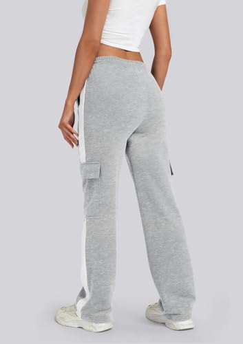 IVIR Womens Sweatpants Cargo Pants Baggy Wide Leg High Waist Fleece Lounge Pants with Pockets3