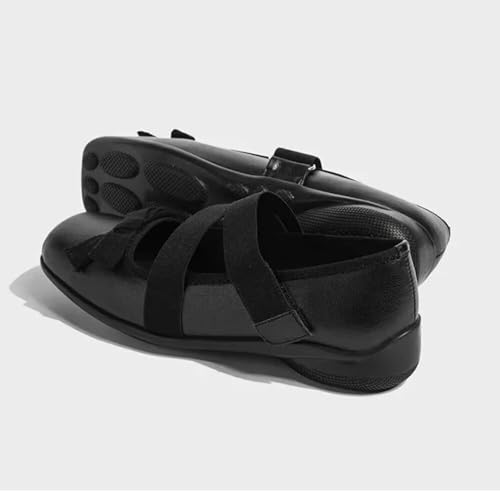 ChaiRong Zhou Women Bowknot Mary Jane Pu Leather Ballet Flats Elastic Strap Casual Party Dress Shoes3