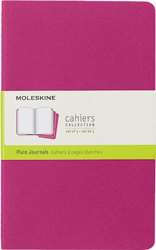Moleskine - Cahier Journal - Ensemble de 3 Carnets avec Pages à Pages Blanches - Couverture en Carton et Piqûres de Coton Apparentes - Couleur Rose - Taille Grand...