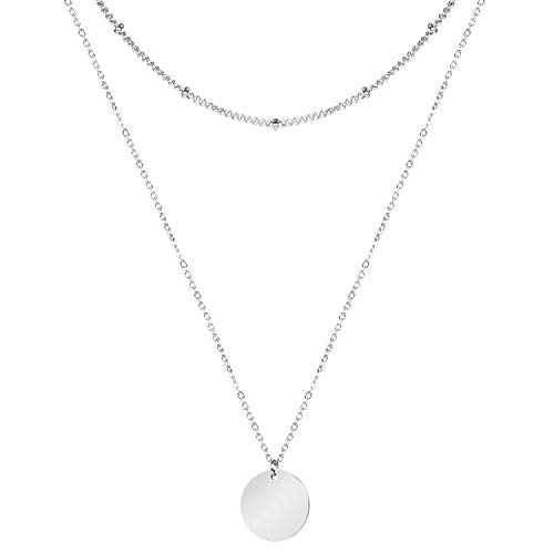 Layered Bar Necklace Chain Disc Choker Necklace Layering Long Y Pendant Necklace for Women